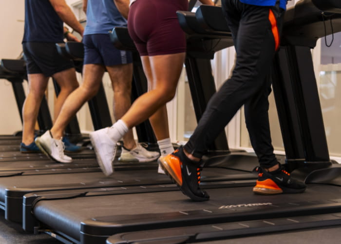 GYM Close-up of runners' legs on the treadmill